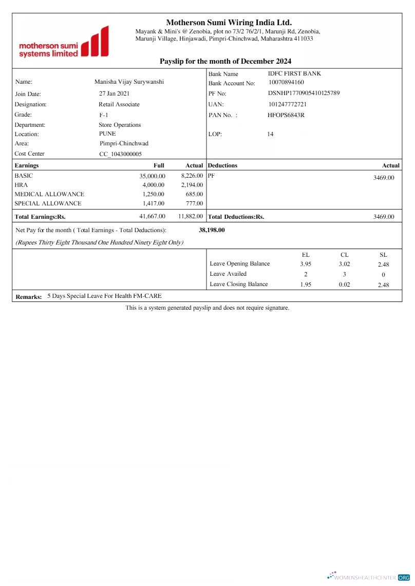 Download Motherson Sumi Wiring harness payslip template in Word and PDF formats.pdf, 1 Photoshop template
